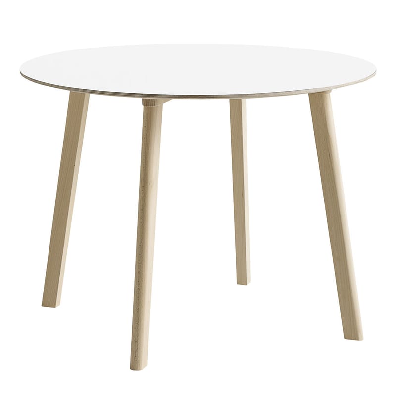 Mobilier - Tables - Table ronde Copenhague CPH DEUX 220 / Laminé - Ø 98 cm - Hay - Blanc (laminé) / Hêtre naturel - Hêtre massif, Stratifié recouvert de laminé plastique