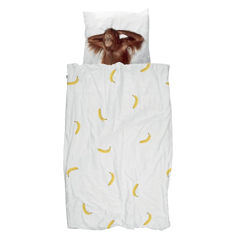 Interni - Tessili - Biancheria da letto 1 persona Banana e Scimmia / 140 x 200 cm - Snurk - Banana & Scimmia - Percalle di cotone