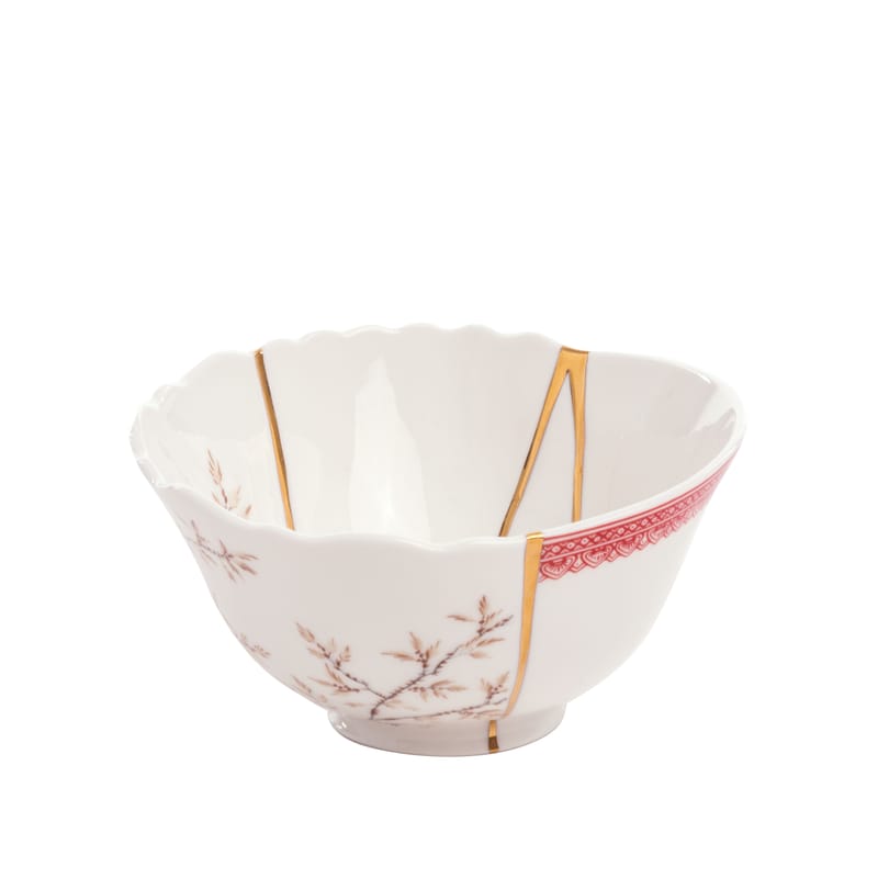 Tableware - Bowls - Kintsugi Bowl ceramic white / Porcelaine & or fin - Seletti - Blanc & or / Motifs rouges - China, Gold