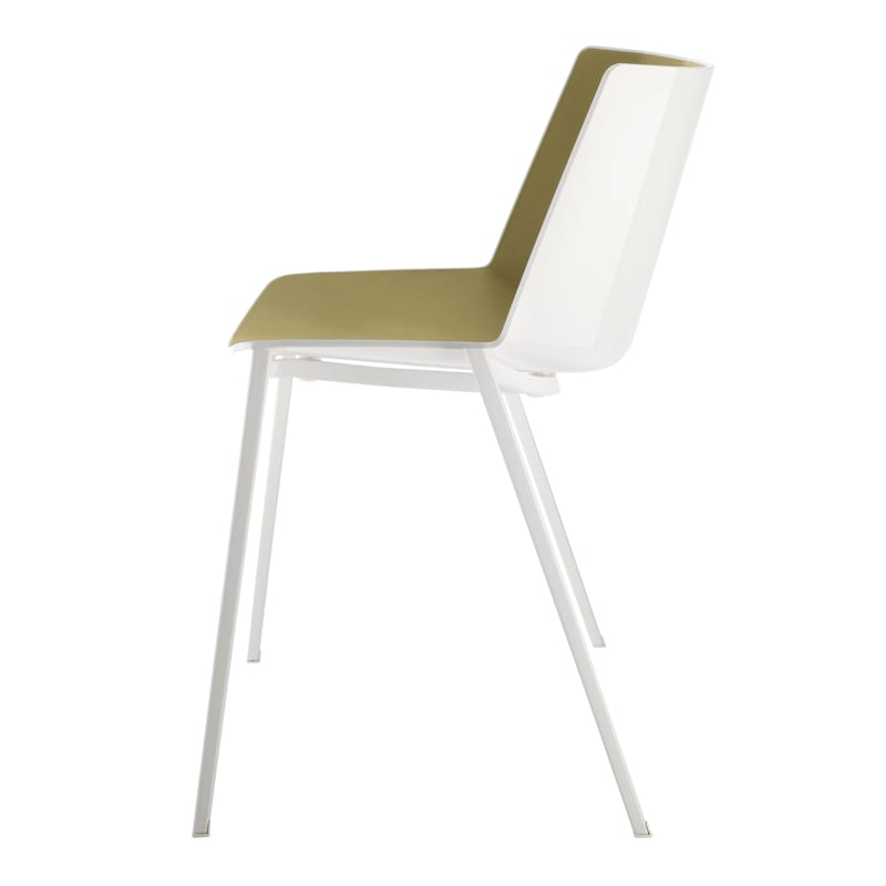 Mobilier - Chaises, fauteuils de salle à manger - Chaise empilable Aiku plastique blanc vert / Pieds métal carrés - MDF Italia - Blanc & intérieur vert olive / Pieds blanc mat - Acier peint, Prolypropylène