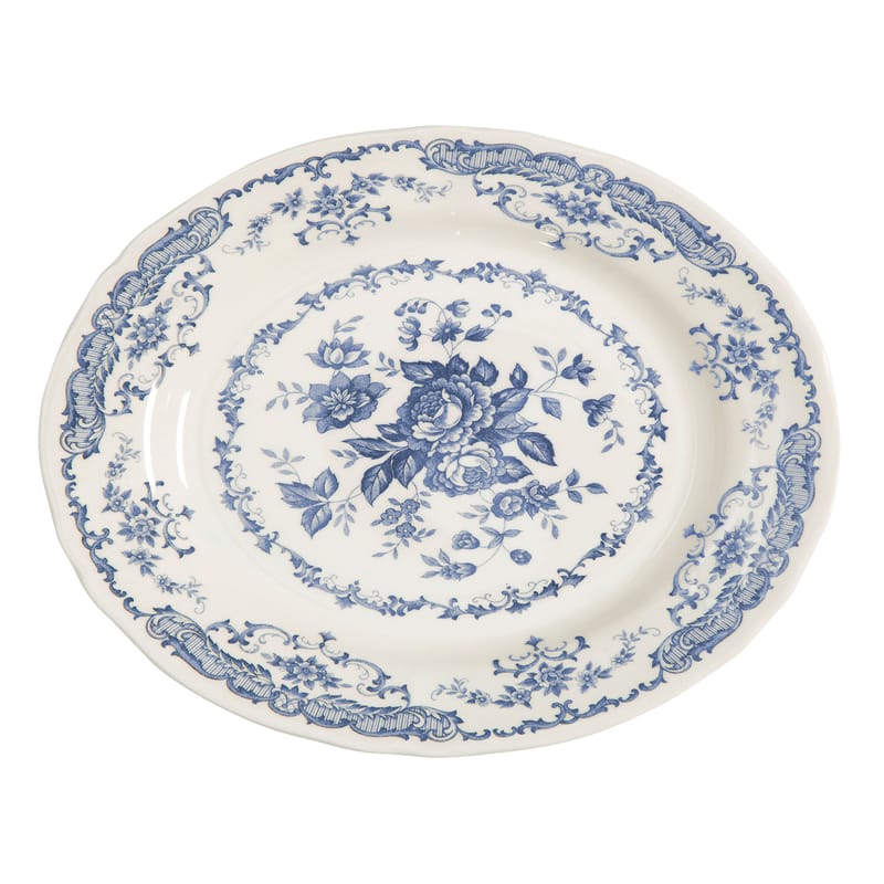 Tisch und Küche - Tabletts und Servierplatten - Servierplatte Rose keramik weiß blau / Oval - L 30,5 cm - Bitossi Home - Oval / Blau - Keramischer Eisenstein