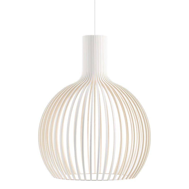 Illuminazione - Lampadari - Sospensione Octo legno bianco / Ø 54 cm - Secto Design - Bianco / Cavo bianco - Doghe in laminato di betulla, Tessuto