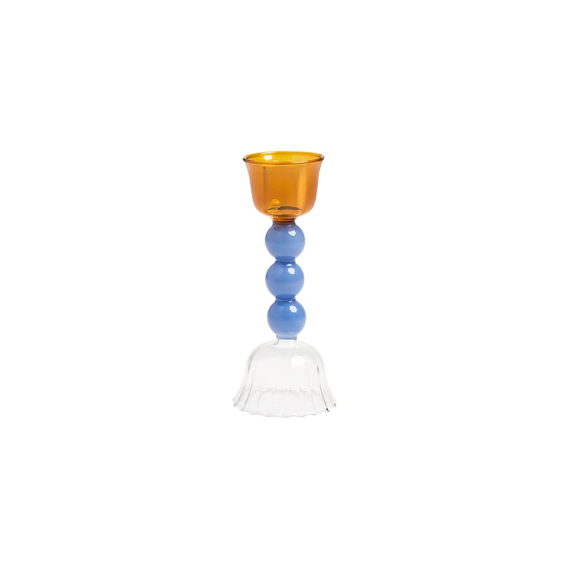 Décoration - Bougeoirs, photophores - Bougeoir Perle Large verre multicolore / H 14,5 cm - & klevering - H 14,5 cm / Ambre & bleu - Verre