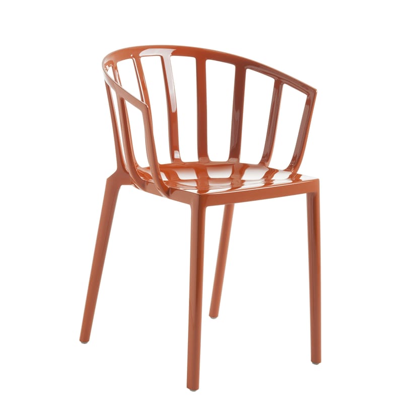 Mobilier - Chaises, fauteuils de salle à manger - Fauteuil empilable Generic AC Venice plastique rouge orange / brillant - Kartell - Rouge orangé brillant - Polycarbonate