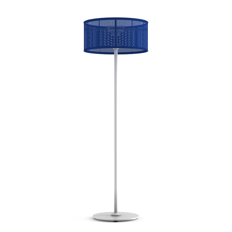 Luminaire - Lampadaires - Lampadaire solaire d\'extérieur La Lampe Padère LED métal tissu bleu / Hybride & connectée - Recharge solaire + dock USB - Maiori - Bleu marine / Pied blanc - Aluminium, Toile Batyline®