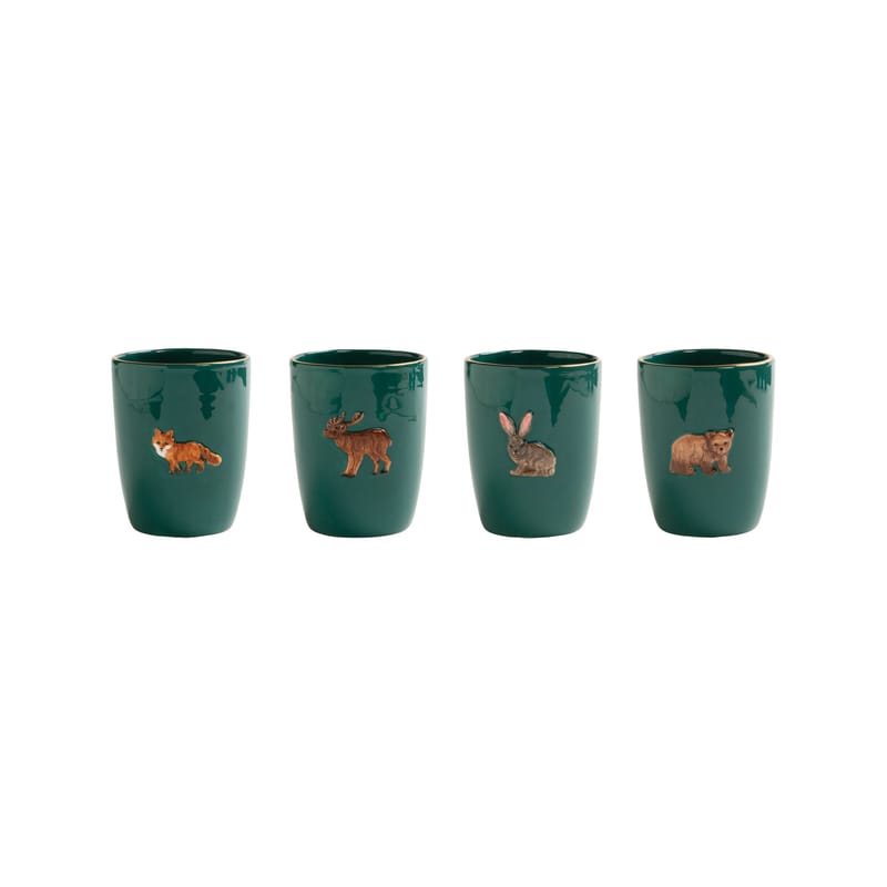 Table et cuisine - Tasses et mugs - Mug Forest Animal céramique vert / Set de 4 - Porcelaine peinte à la main - & klevering - Vert - Porcelaine