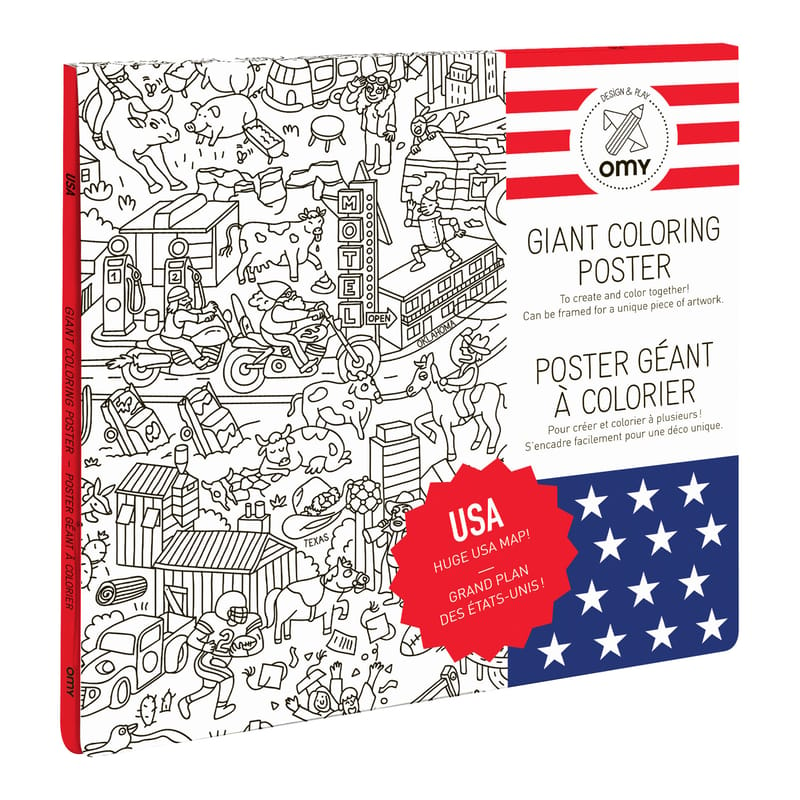 Décoration - Pour les enfants - Poster à colorier USA papier blanc noir / 100 x 70 cm - OMY Design & Play - USA - Papier recyclé