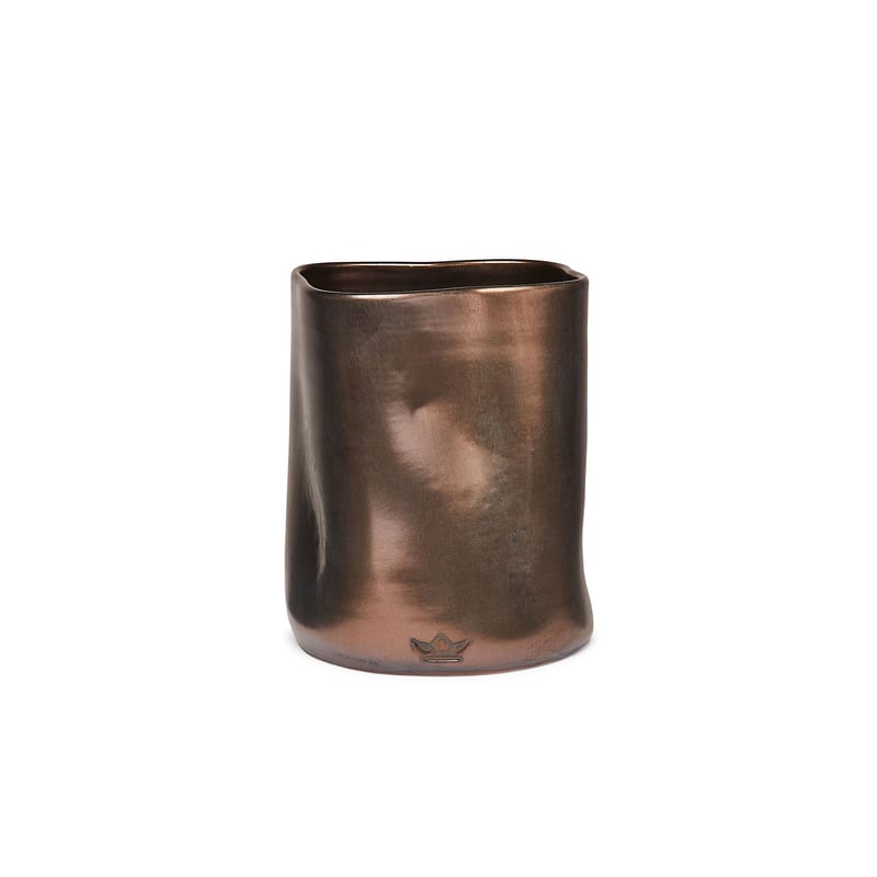 Décoration - Vases - Pot à ustensiles Bosselé céramique cuivre métal / Vase - Ø 14,5 x 19 cm - Dutchdeluxes - Platinum mat - Céramique