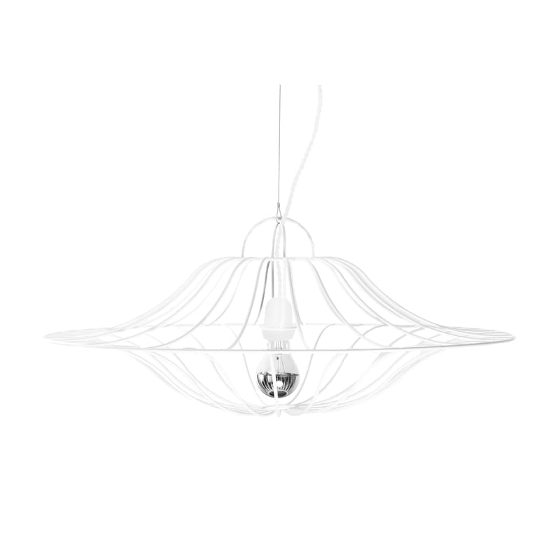 Luminaire - Suspensions - Suspension Ombrelle métal blanc / Ø 60 cm - La Corbeille - Blanc / Fil blanc - Acier laqué, Tissu