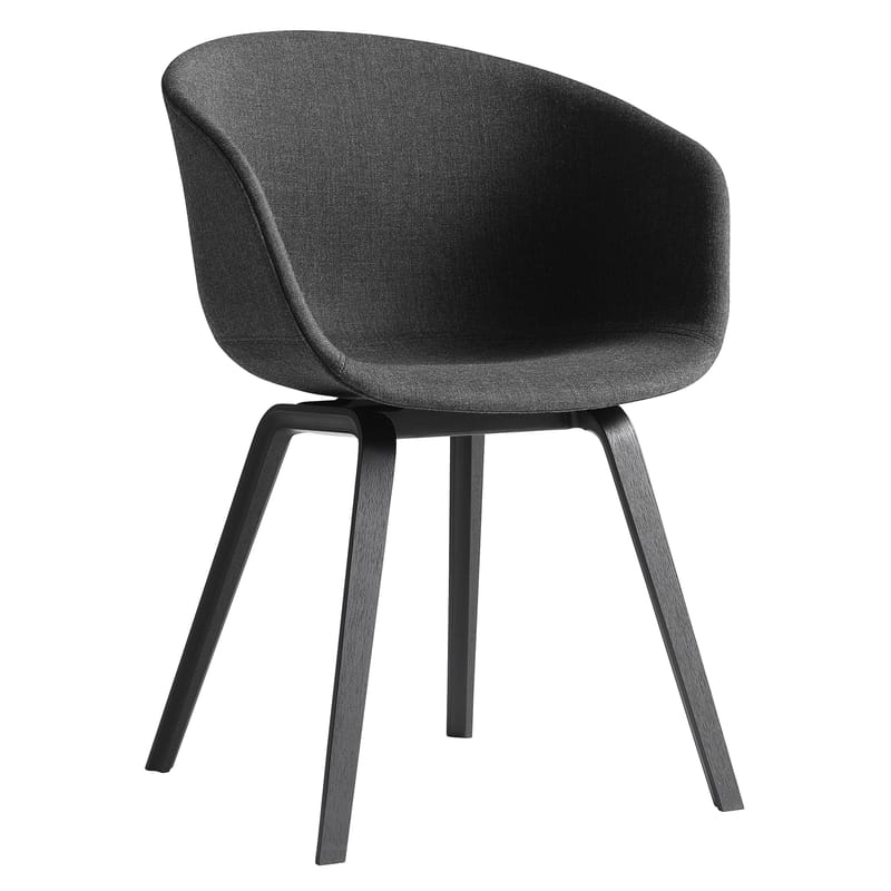 Furniture - Chairs - About a chair AAC23 Padded armchair textile wood grey black 4 legs /Full fabric - Hay - Dark grey / Black ash feet - Fabric, Foam, Polypropylene, Tinted oak plywood
