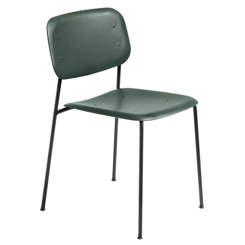 Möbel - Stühle  - Stapelbarer Stuhl Soft Edge 45 plastikmaterial grün / Metall & Kunststoff - Hay - Grün / Stuhlbeine schwarz - lackierter Stahl, Polypropylen