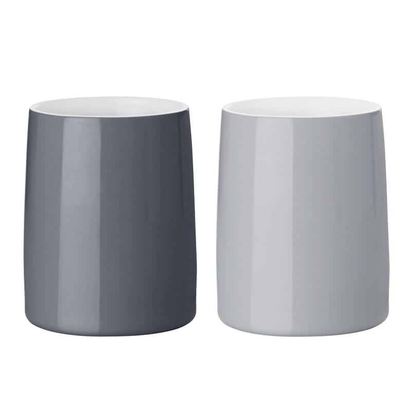 Table et cuisine - Tasses et mugs - Tasse isotherme Emma céramique gris / Set de 2 - Stelton - Gris clair / Gris foncé - Porcelaine