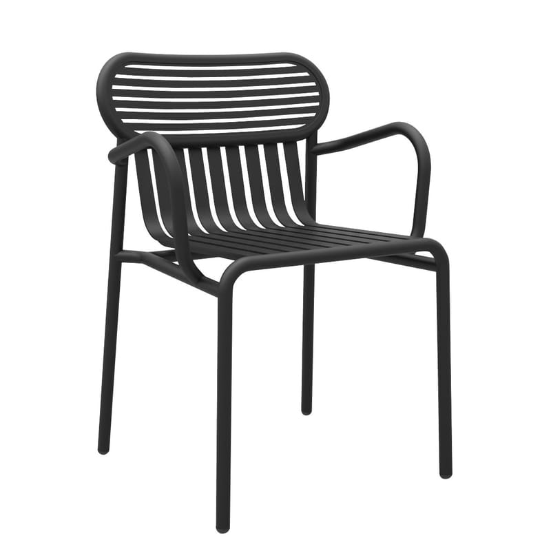 Mobilier - Chaises, fauteuils de salle à manger - Fauteuil bridge empilable Week-end métal noir / Aluminium - Petite Friture - Noir - Aluminium thermolaqué époxy