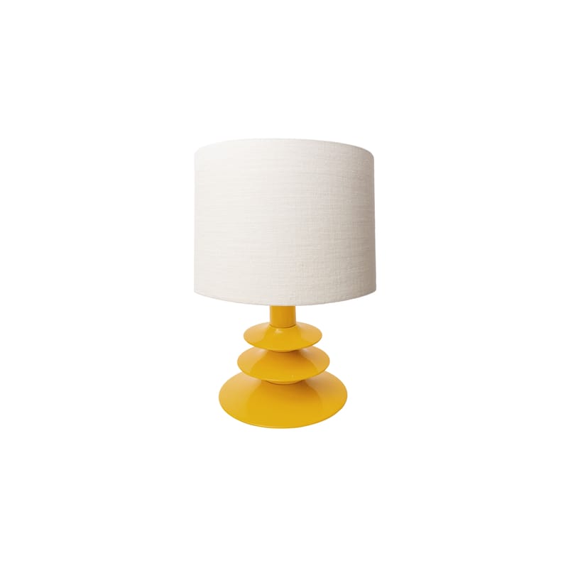 Luminaire - Lampes de table - Lampe de table Pimilco tissu bois jaune / Ø 32 x H 50 cm - POPUS EDITIONS - Pied jaune / Abat-jour blanc uni - Hêtre laqué, Lin