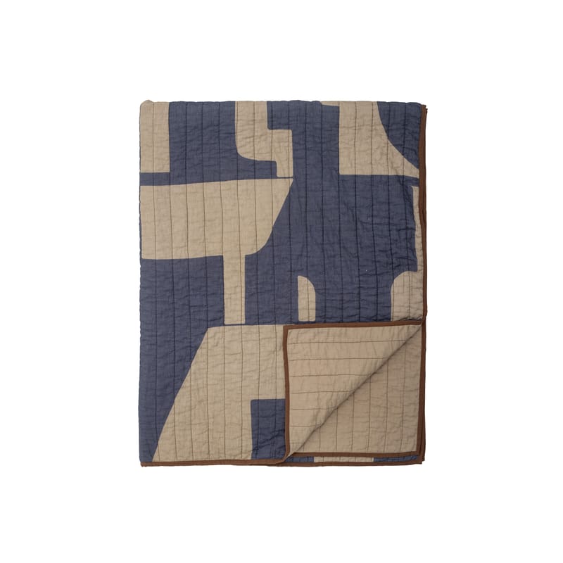 Tendances - Petits prix - Plaid Roosi tissu bleu / 150 x 130 cm - Coton matelassé - Bloomingville - Bleu & sable - Coton