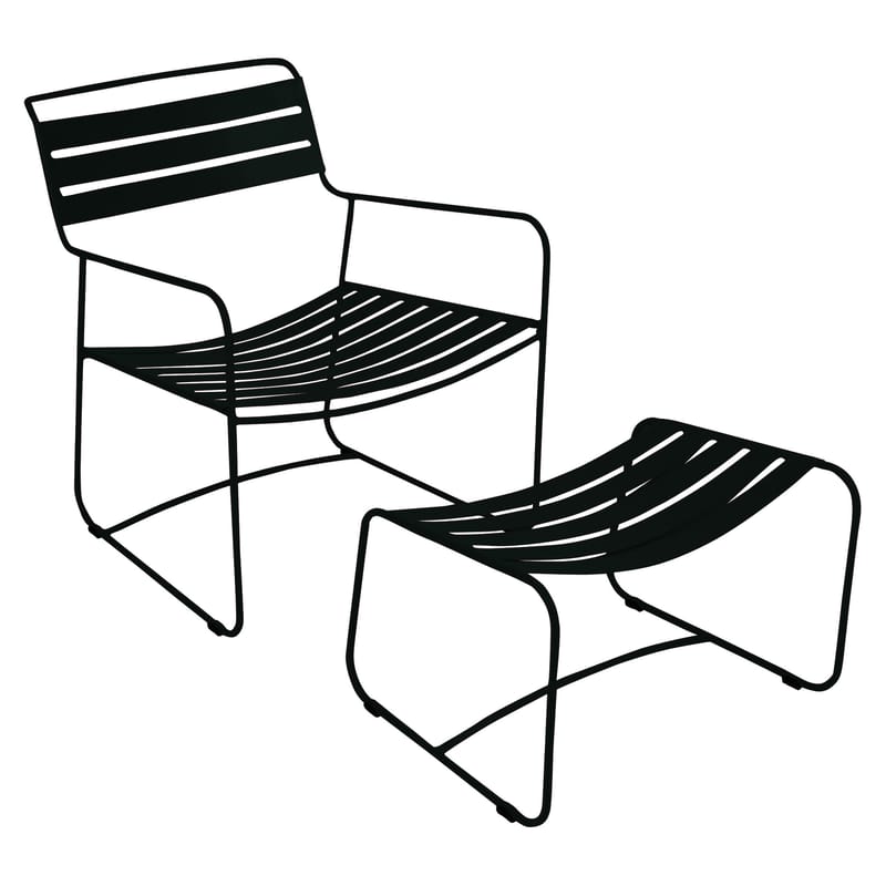 Möbel - Lounge Sessel - Set Sessel & Fußstütze Surprising Lounger metall schwarz Ensemble Sessel + Fußablage - Fermob - Lakritz - Stahl