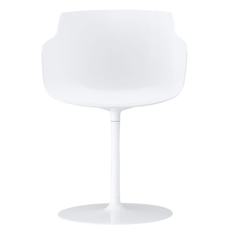 Furniture - Chairs - Flow Slim Swivel armchair plastic material white Central leg - MDF Italia - White / White leg - Lacquered aluminium, Polycarbonate
