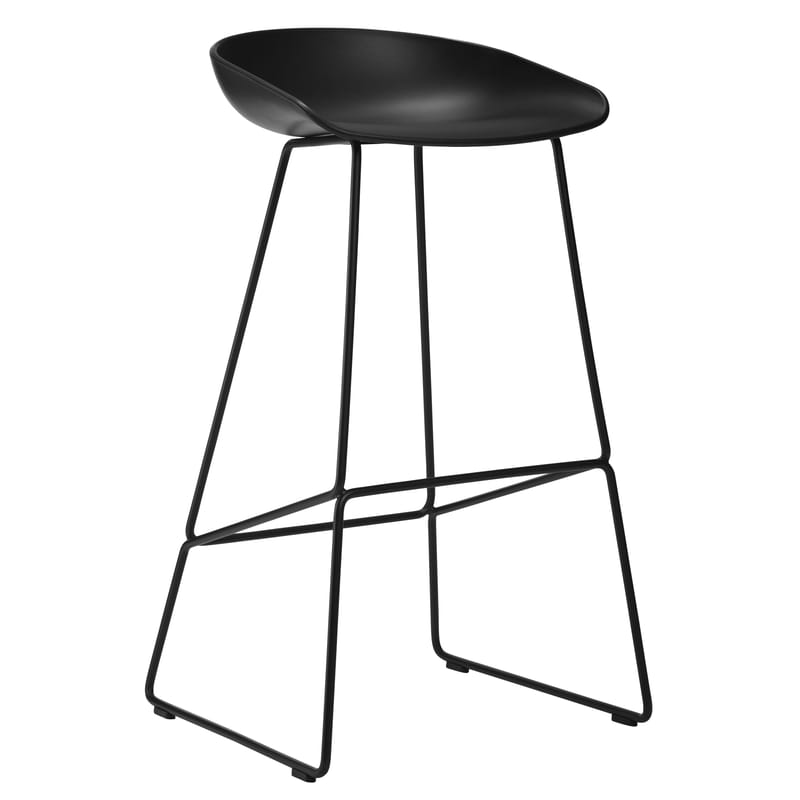 Mobilier - Tabourets de bar - Tabouret de bar About a stool AAS 38 métal plastique noir / H 75 cm - Piètement luge acier - Hay - Noir - Acier, Polypropylène