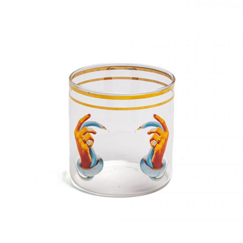 Tavola - Bicchieri  - Bicchiere Toiletpaper - Hands with snakes vetro multicolore / H 8,5 cm - Seletti - Hands with snakes - Cera vegetale, Vetro borosilicato