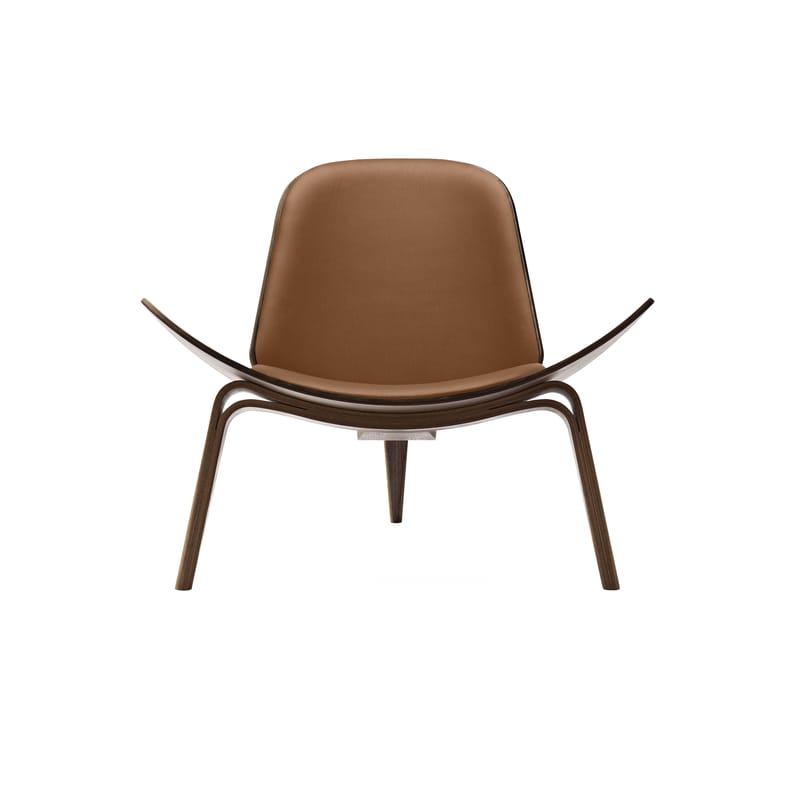 Mobilier - Fauteuils - Fauteuil rembourré CH07 - Shell Chair cuir marron / Hans J. Wegner, 1963 - CARL HANSEN & SON - Noyer huilé / Cuir marron (Thor 307) - Contreplaqué de noyer huilé, Cuir, Mousse polyuréthane