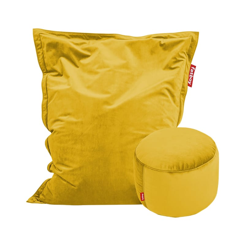 Mobilier - Poufs - Pack promo Pouf Original Slim Velvet + pouf Point Velvet tissu jaune / Velours soyeux - Fatboy - Or miel -  Micro-billes EPS, Mousse, Velours polyester recyclé