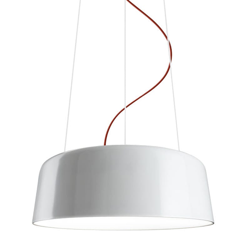 Luminaire - Suspensions - Suspension Blanca métal blanc / A Ø 60 cm - Panzeri - Blanc brillant / Câble rouge - Aluminium tourné, PMMA