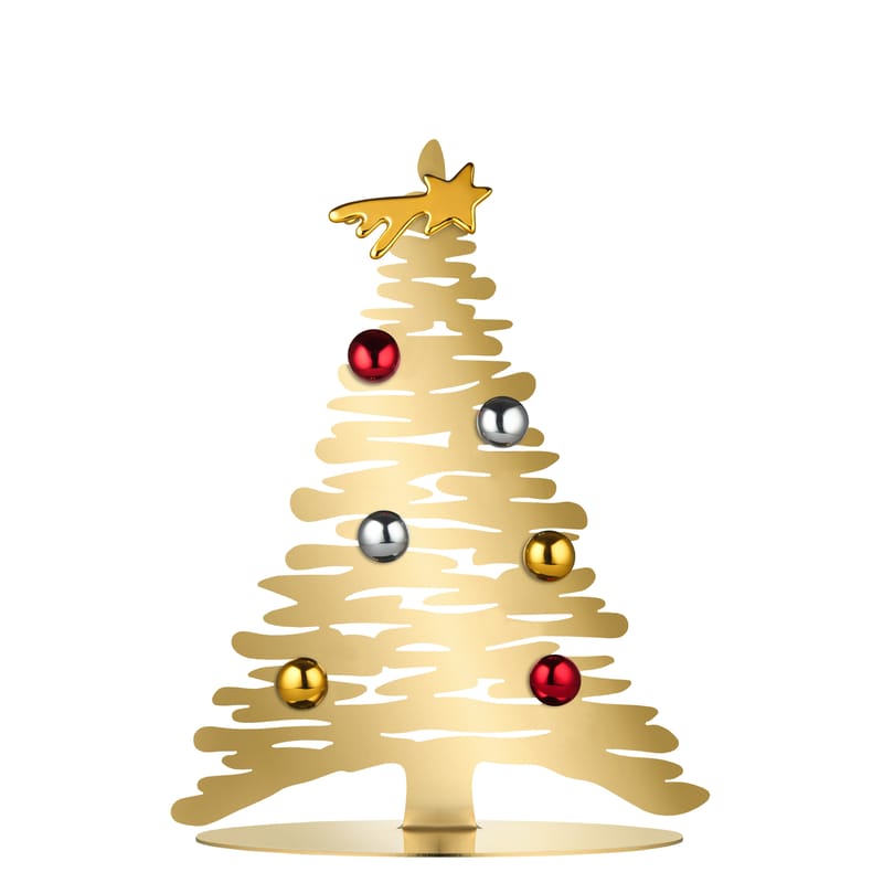 Öko-Design - Lokale Produktion - Weihnachtsdeko Bark Tree gold metall Weihnachtsbaum H 30 cm + 3 farbige Magnete - Alessi - Goldfarben - Epoxidbeschichteter Stahl