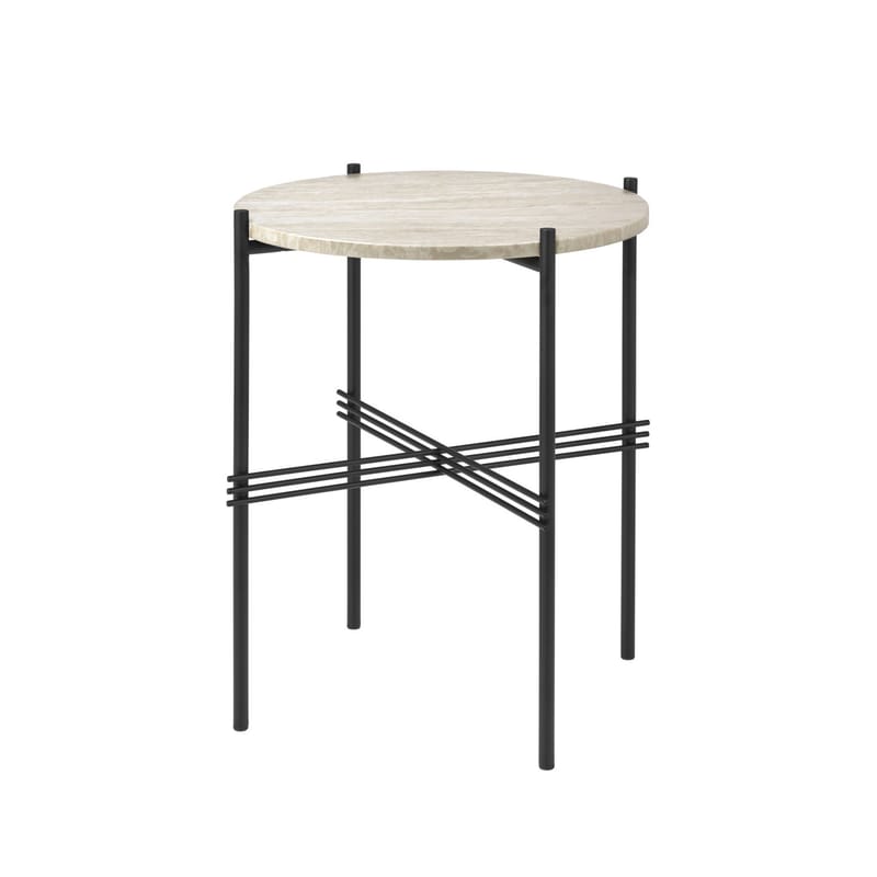 Furniture - Coffee Tables - TS OUTDOOR End table stone beige / Travertine - Ø 40 x H 51 cm - Gubi - Ø 40 x H 51 cm / Beige travertine - Stainless steel, Travertine