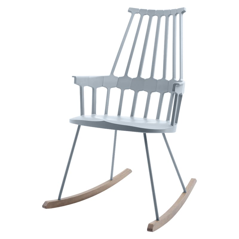 Mobilier - Fauteuils - Rocking chair Comback plastique bleu gris bois naturel - Kartell - Gris bleu/Bois - Frêne teinté, Technopolymère thermoplastique