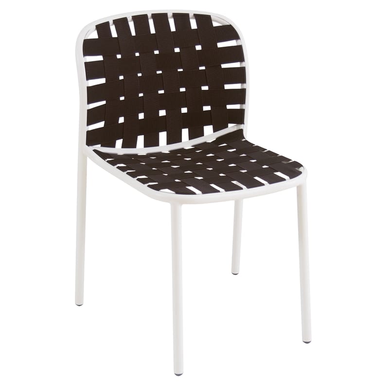 Arredamento - Sedie  - Sedia impilabile Yard / Cinghie elastiche - Emu - Struttura bianca / Seduta nera - alluminio verniciato, Cinghie elastiche