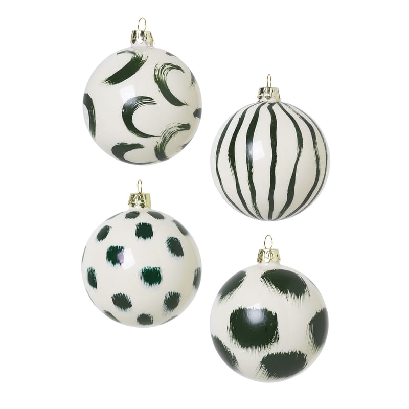Décoration - Décorations de Noël - Boule de Noël  verre vert / Set de 4 - peint à la main - Ferm Living - Vert - Verre
