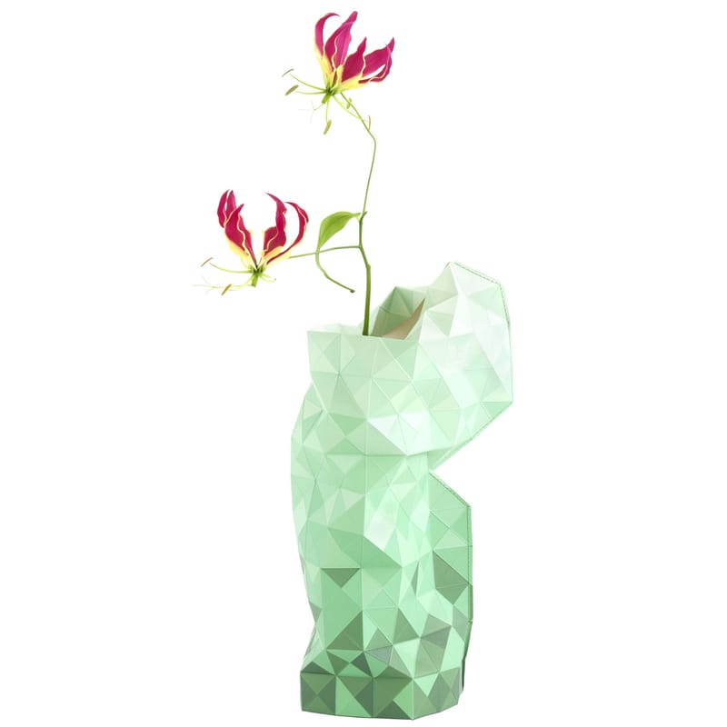Décoration - Vases - Cache-vase Paper papier vert / Ø 18  x H 42 cm - Pop Corn - Vert mosaïque - Papier pelliculé