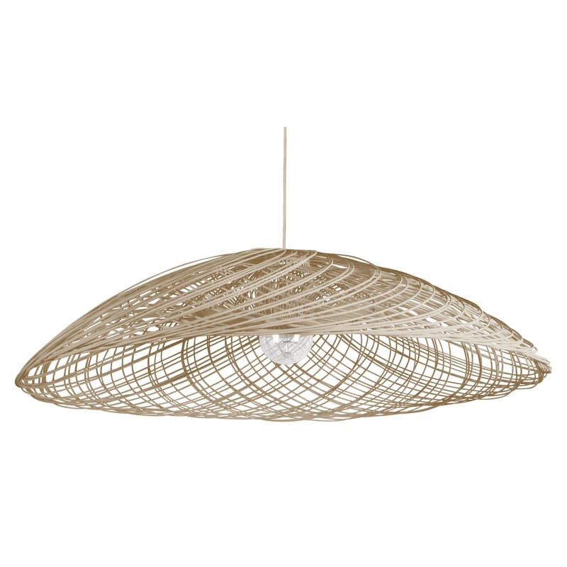 Lighting - Pendant Lighting - Satélise L Pendant cane & fibres natural wood Rattan - Ø 100 cm - Forestier - Natural - Fabric, Rattan