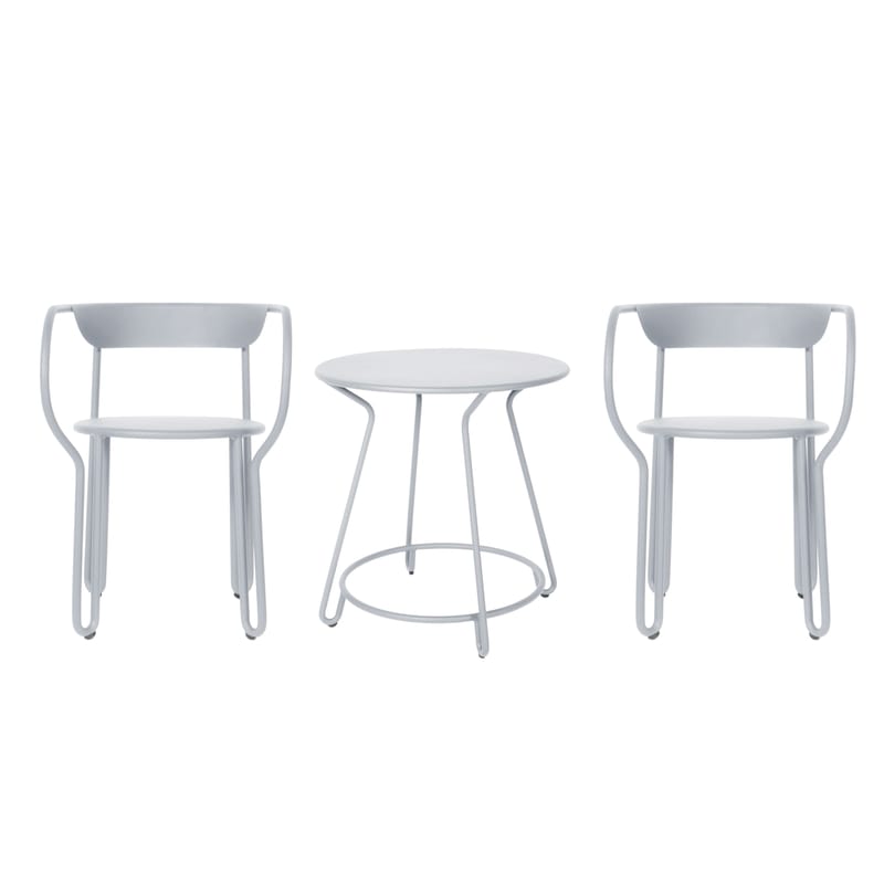 Jardin - Tables de jardin - Set table & assises Huggy métal gris / Table Ø 75 cm + 2 fauteuils - Maiori - Gris Frosty - Aluminium peint