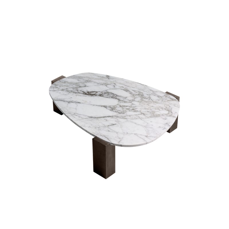 Mobilier - Tables basses - Table basse Gogan pierre blanc gris / 127 x 99 x H 33 cm - Marbre - Moroso - Blanc grisé  (marbre) / Café - Chêne verni, Marbre