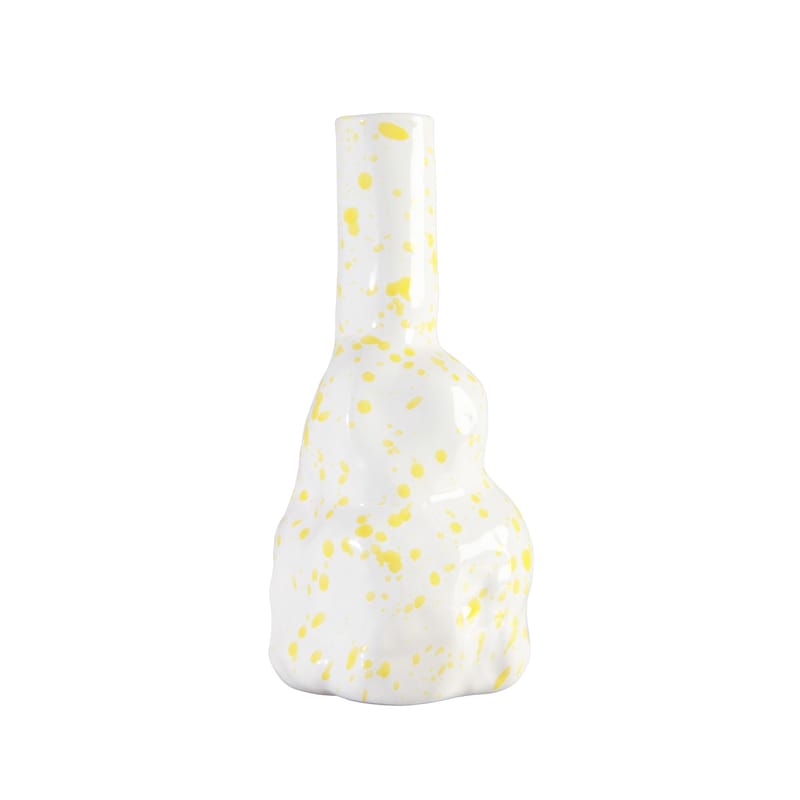 Décoration - Vases - Vase Fused Splash céramique blanc / Ø 9,5 x H 21 cm - & klevering - Blanc moucheté jaune - Céramique