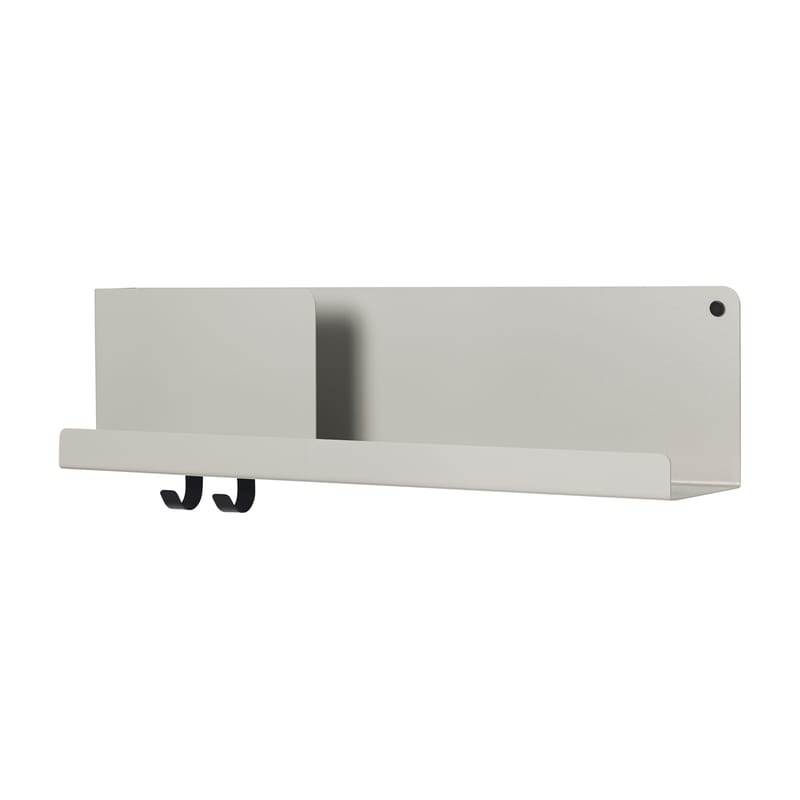 Möbel - Regale und Bücherregale - Regal Folded Medium metall grau / L 62 cm - Metall - 2 Haken + 1 Ablagefach - Muuto - Grau - lackierter Stahl