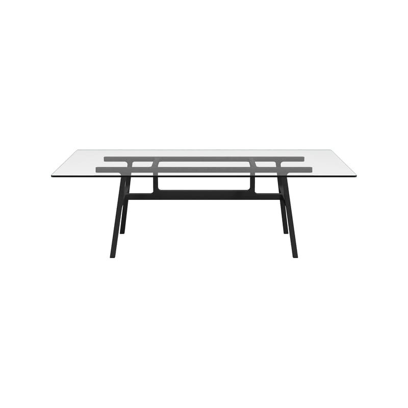 Mobilier - Tables - Table rectangulaire Bottegga verre noir / 220 x 100 cm - 6 personnes - Kristalia - Frêne teinté noir / Transparent - Frêne massif teinté, Verre sécurit