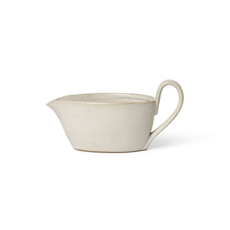 Table et cuisine - Carafes et décanteurs - Pot à lait Flow céramique blanc / H 10 cm - 30 cl - Ferm Living - Blanc cassé moucheté - Porcelaine émaillée