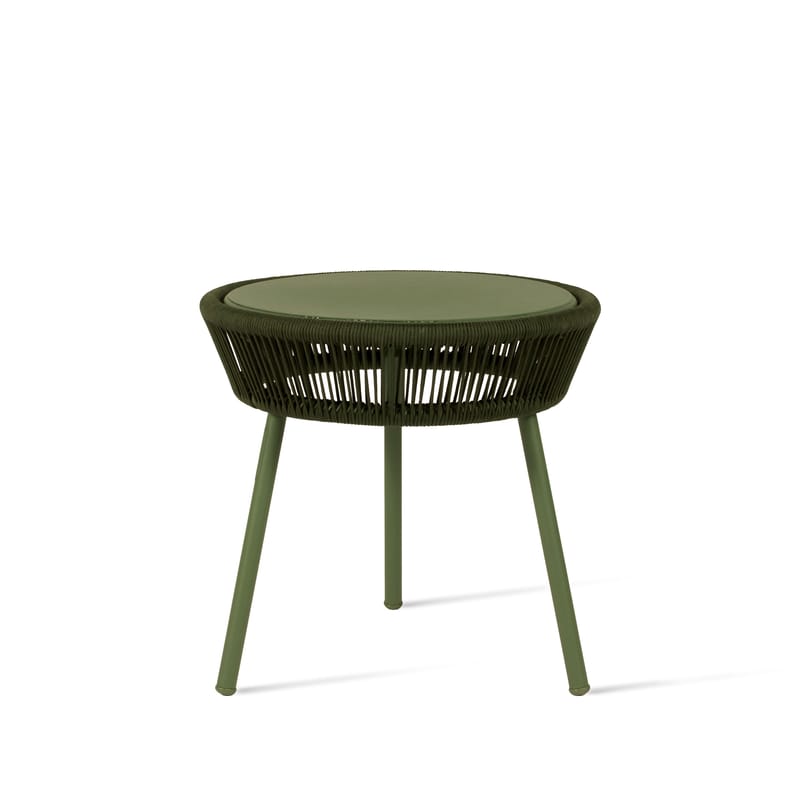 Mobilier - Tables basses - Table d\'appoint Loop métal vert / Corde polypropylène tissée main - Ø 51 cm - Vincent Sheppard - Vert - Aluminium thermolaqué, Corde polypropylène