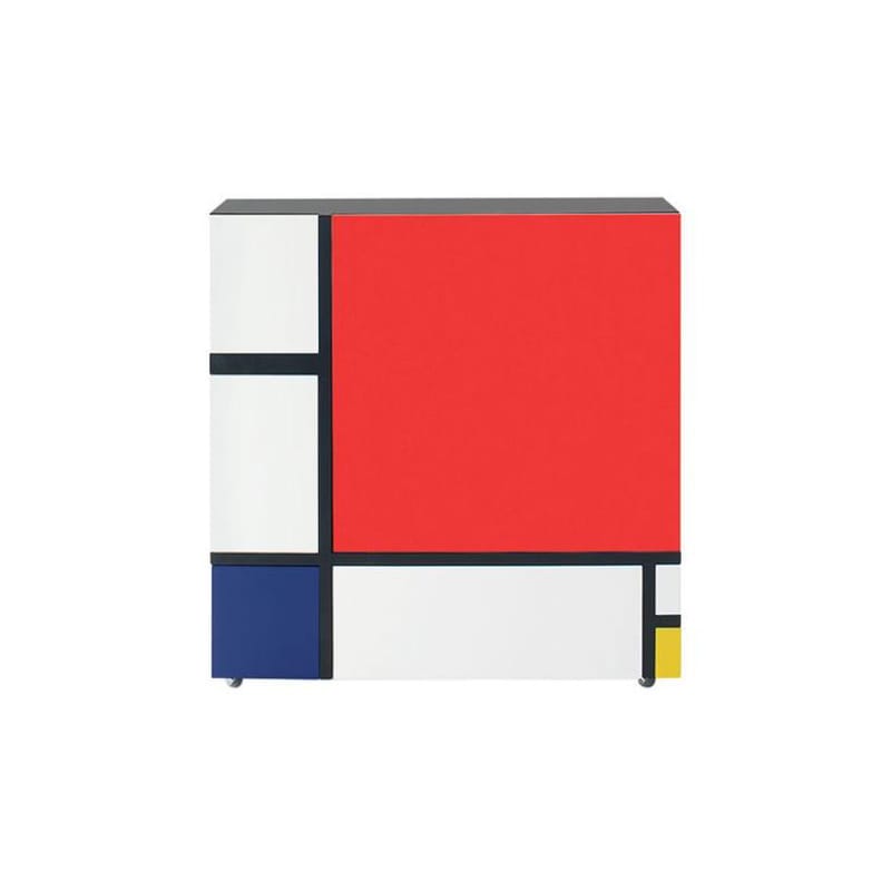 Mobilier - Meubles de rangement - Armoire Homage to Mondrian bois multicolore / Shiro Kuramata, 1975 - L 112 x H 116 cm / Roulettes - Cappellini - Blanc, rouge, bleu, jaune - MDF