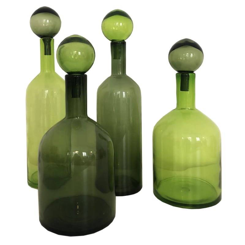Décoration - Vases - Carafe Bubbles & Bottles verre vert / Set de 4 - Edition limitée - Pols Potten - Vert - Verre