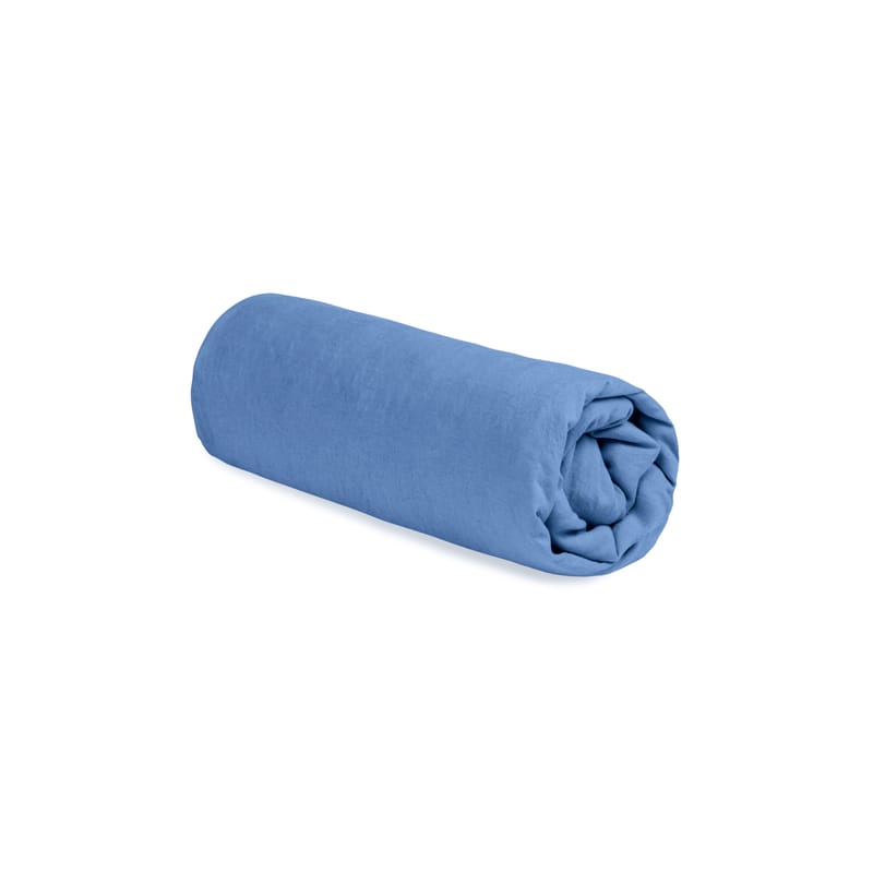 Dossiers - Les bonnes affaires - Drap-housse 90 x 190 cm  tissu bleu / Lin lavé (aspect froissé) - Au Printemps Paris - 90 x 190 cm / Bleu marine - Lin lavé