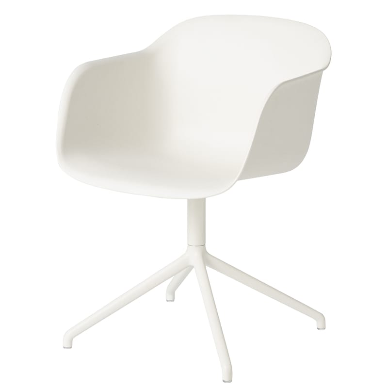 Mobilier - Chaises, fauteuils de salle à manger - Fauteuil pivotant Fiber plastique blanc - Muuto - Blanc / Pieds blancs - Acier peint, Matériau composite recyclé