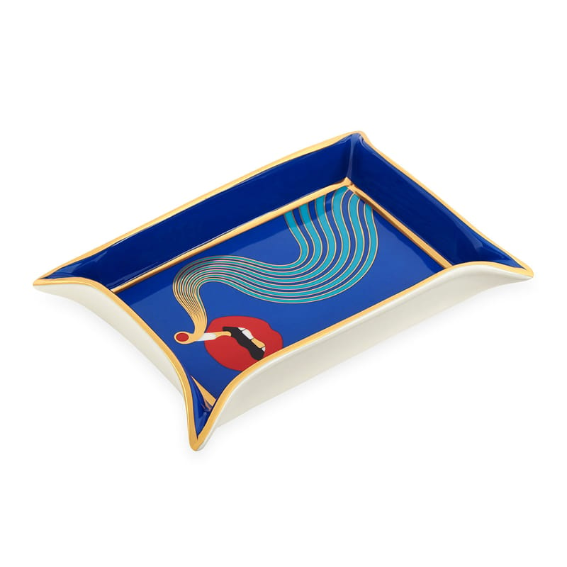 Dekoration - Tischdekoration - Schale Full Dose keramik blau bunt / Schlüsselschale  - Gold 16 Karat - Jonathan Adler - Blau, Rot & Gold - Porzellan