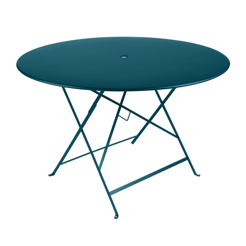 Jardin - Tables de jardin - Table pliante Bistro métal bleu / Ø 117 cm - Trou parasol - Fermob - Bleu Acapulco - Acier laqué