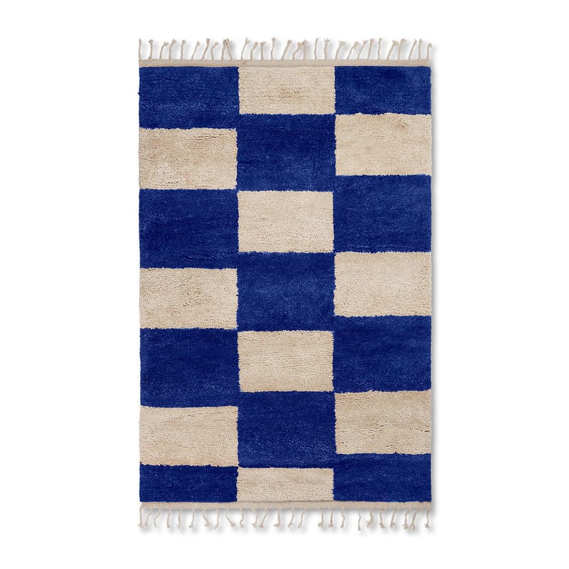 Décoration - Tapis - Tapis Mara Large  bleu / 180 x 120 cm - Ferm Living - Bleu / Blanc cassé - Coton, Laine