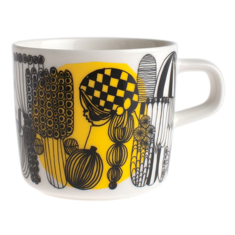 Table et cuisine - Tasses et mugs - Tasse à café Siirtolapuutarha céramique multicolore / 20 cl - Marimekko - Siirtolapuutarha / Blanc, noir & jaune - Porcelaine émaillée