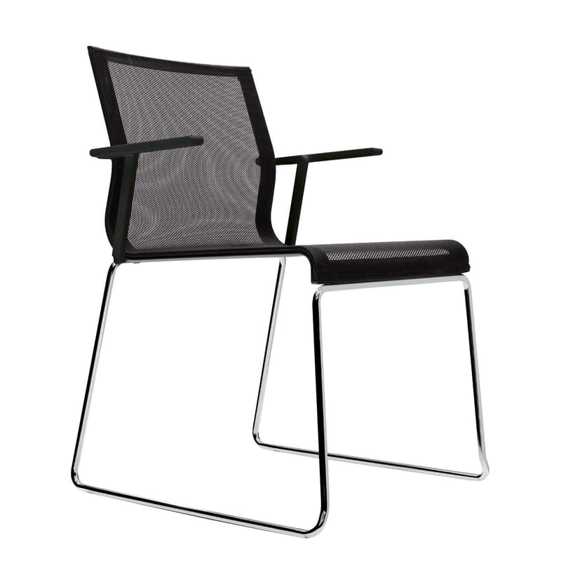 Mobilier - Chaises, fauteuils de salle à manger - Fauteuil empilable Stick Chair tissu noir - ICF - Noir / Base chrome - Acier, Aluminium, Thermoplastique, Tissu