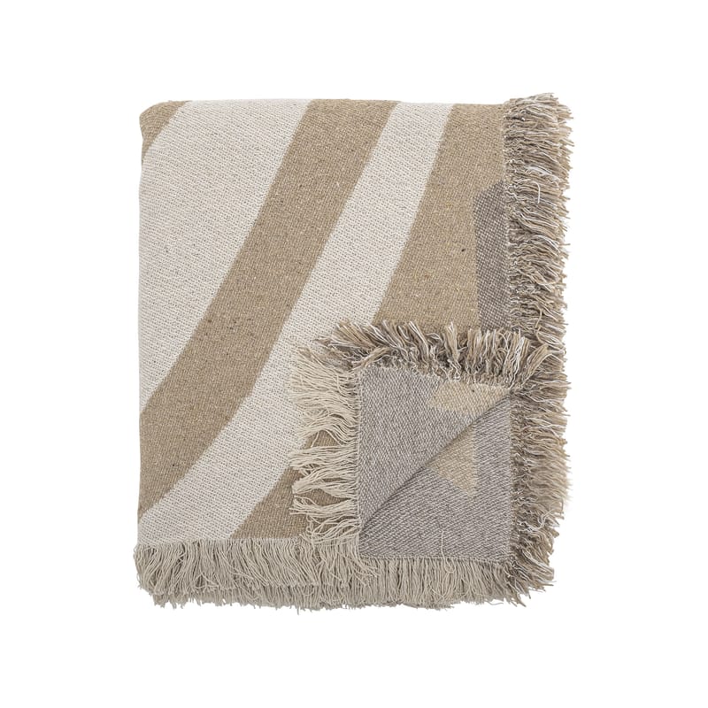 Décoration - Tapis - Plaid Orinoco tissu beige / 160 x 130 cm - Bloomingville - Beige / Brun - Coton recyclé, Polyester, Viscose